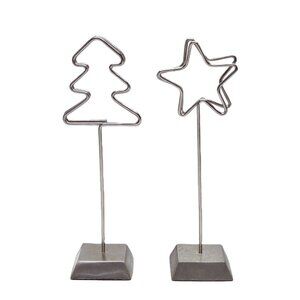 Wire Christmas Card Photo Holder Lot x2 Recipe Display Star Tree Set Silver Tone